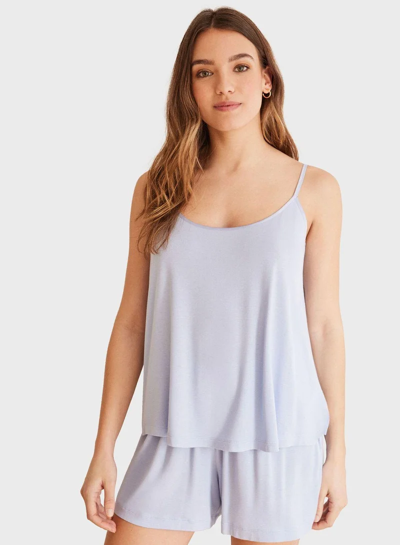 women'secret Scoop Neck Strappy Cami Top & Shorts Set