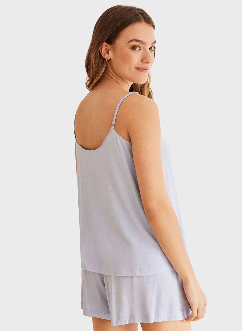 women'secret Scoop Neck Strappy Cami Top & Shorts Set