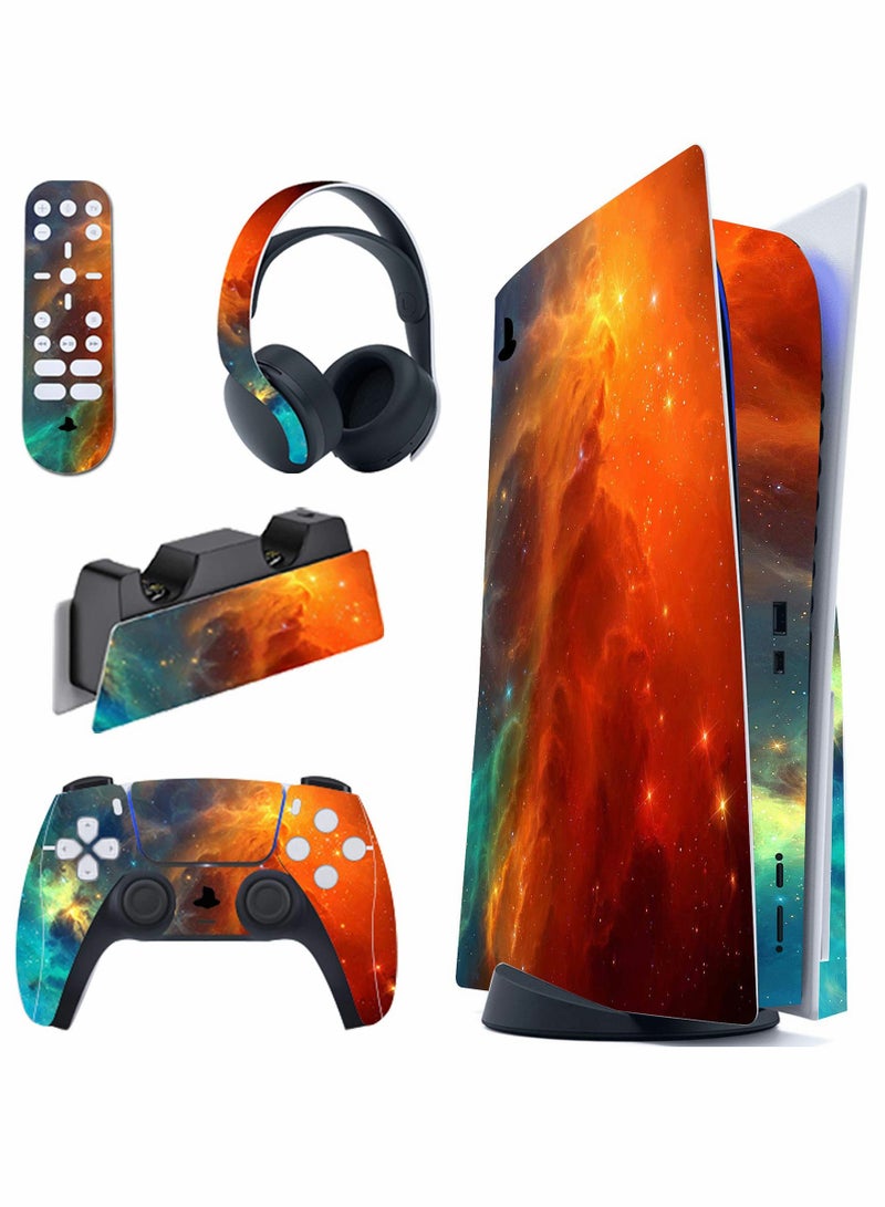 مجموعة تغليف كاملة لجهاز PS5 - ملصق فينيل كوكبة حمراء لجهاز التحكم، محطة الشحن، سماعة الرأس والريموت - Image 1