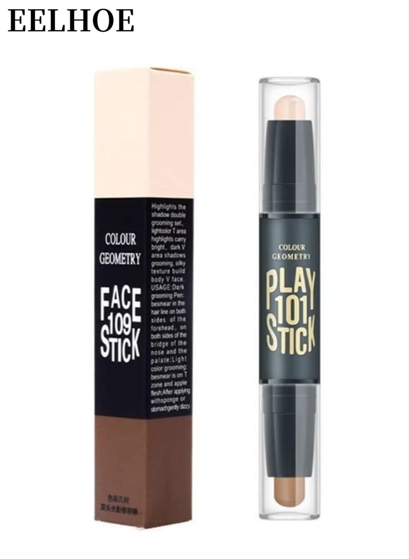 EELHOE Dual-Ended Highlight Contour Stick, 2 in 1 Makeup Highlighters & Shading Stick, Full Coverage, Three-Dimensional, Bronzer, Color Corrector Concealer Stick 01 - Image 1