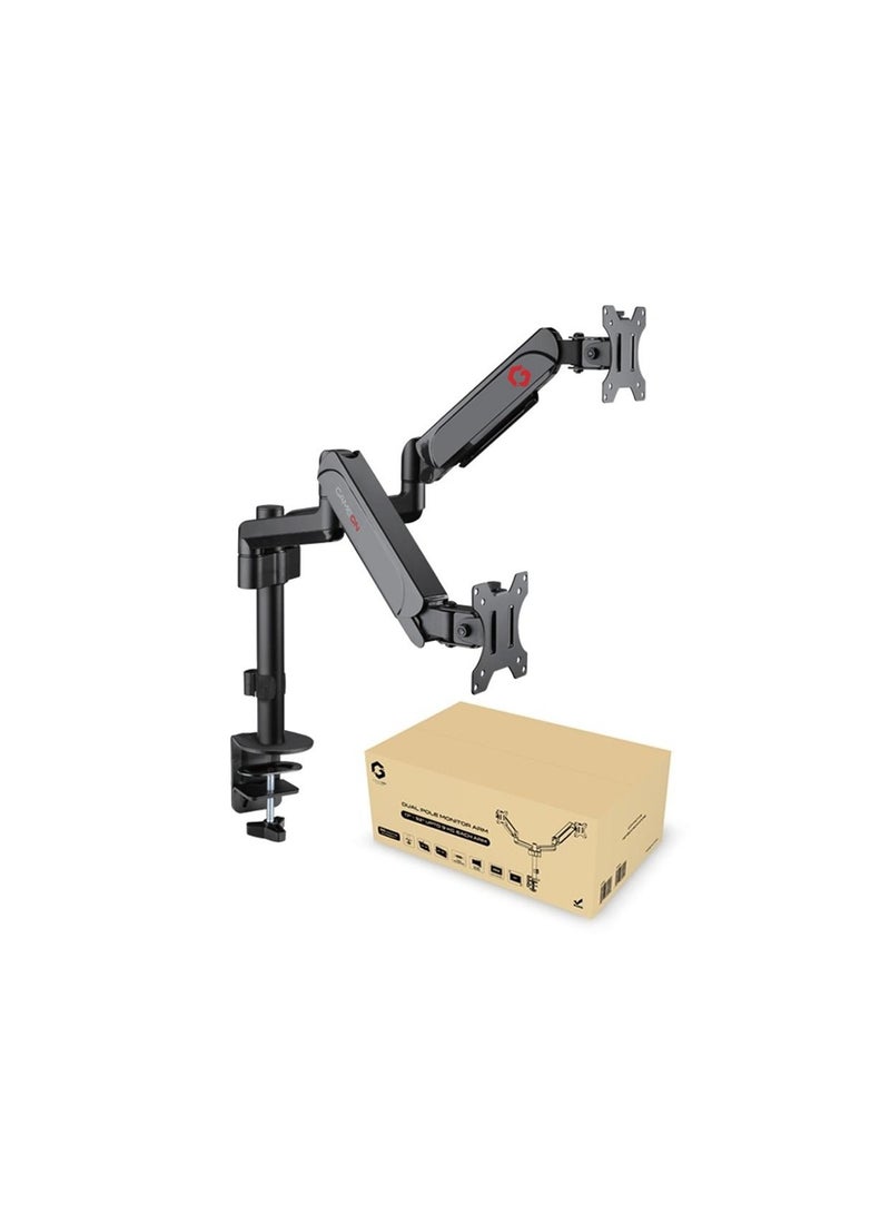 GAMEON Pole-Mounted Gas Spring Dual Monitor Arm, Stand And Mount For Gaming And Office Use, 17" - 32", Each Arm Up To 9 KG, Black - Image 1