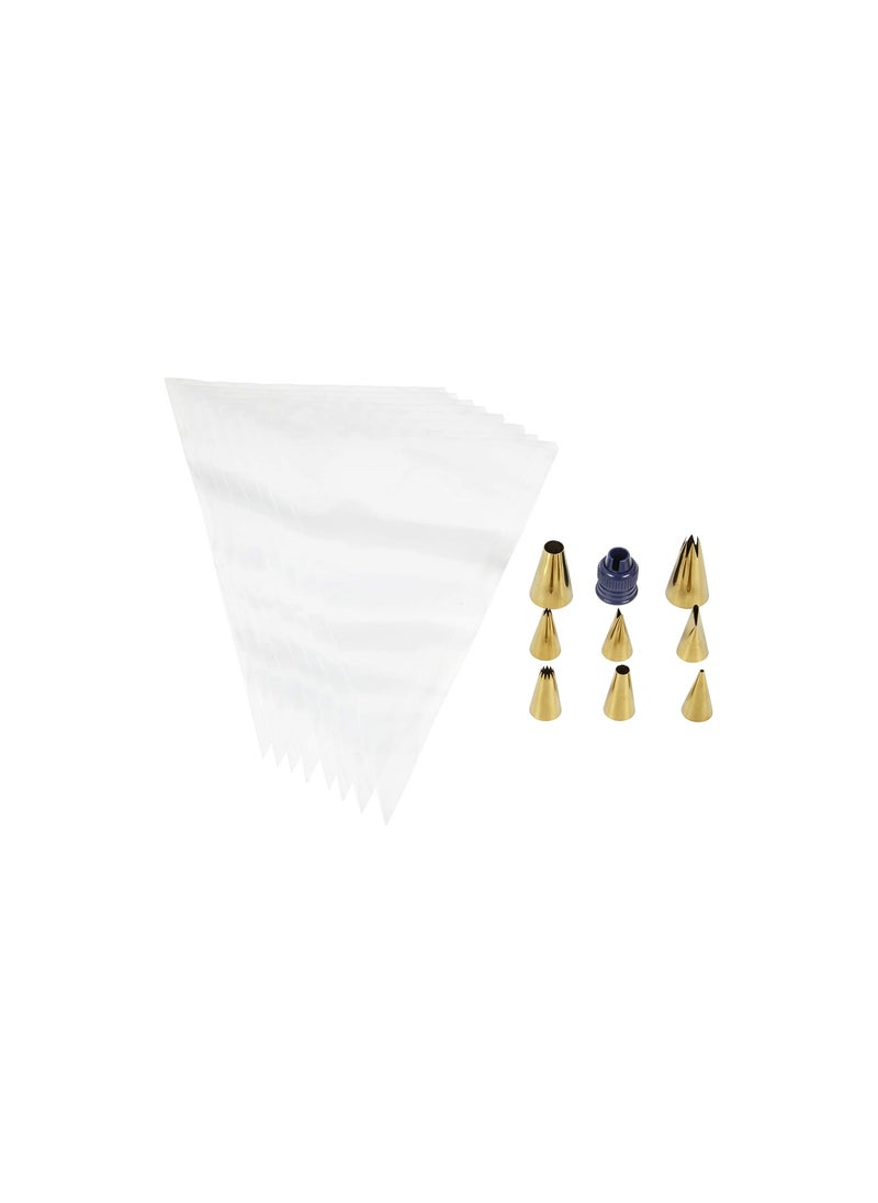 Generic - Navy Blue and Gold Piping Tips and Cake Decorating Supplies Set, 17 Piece, Assorted - Image 1