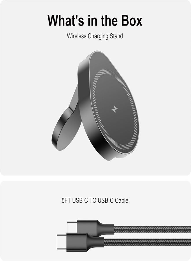 2-in-1 Wireless Charger for MagSafe & Apple Watch, Foldable Charging Pad with Portable Travel Stand, Titanium, 5 FT USB-C Cable