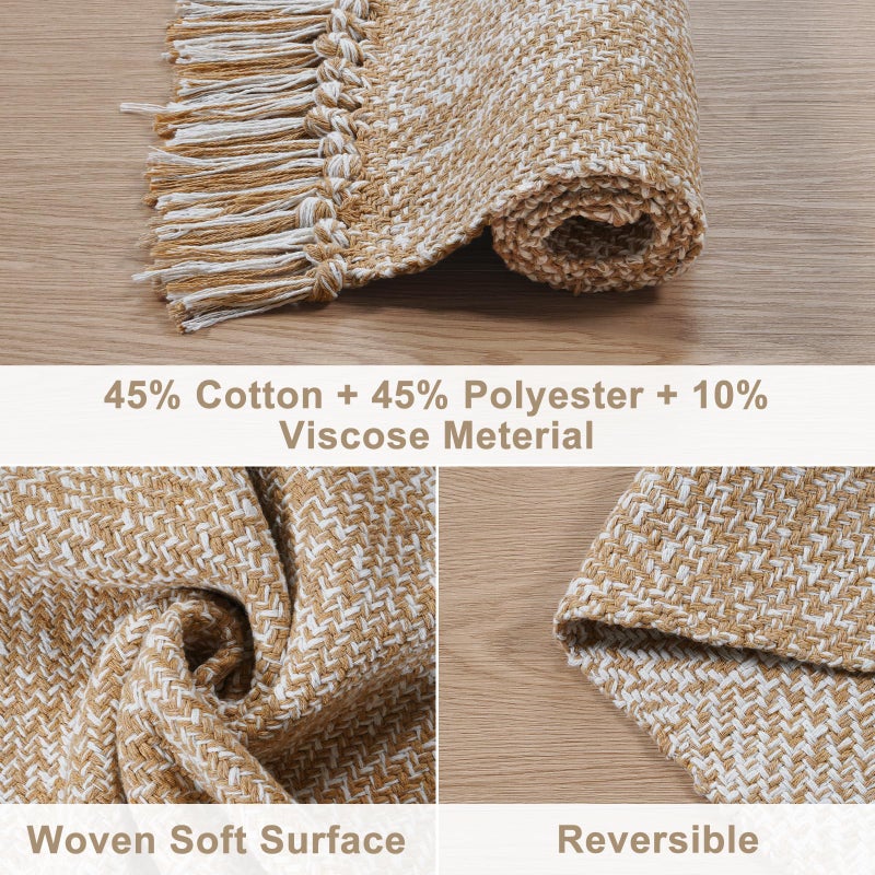 Collive Comfy Area Rug 4' x 6', Tan/Cream Woven Cotton Bedroom Rugs, Modern Indoor Accent Rug Floor Carpet with Tassel for Living Room, Nursery Room, Dining Room, Bedside, Office, Patio Decor - Image 2