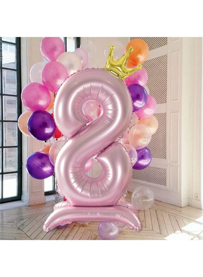 Tellpet Crown Pink Number 8 Balloon with Base For Girls 8th Birthday Party Decoration - Image 3