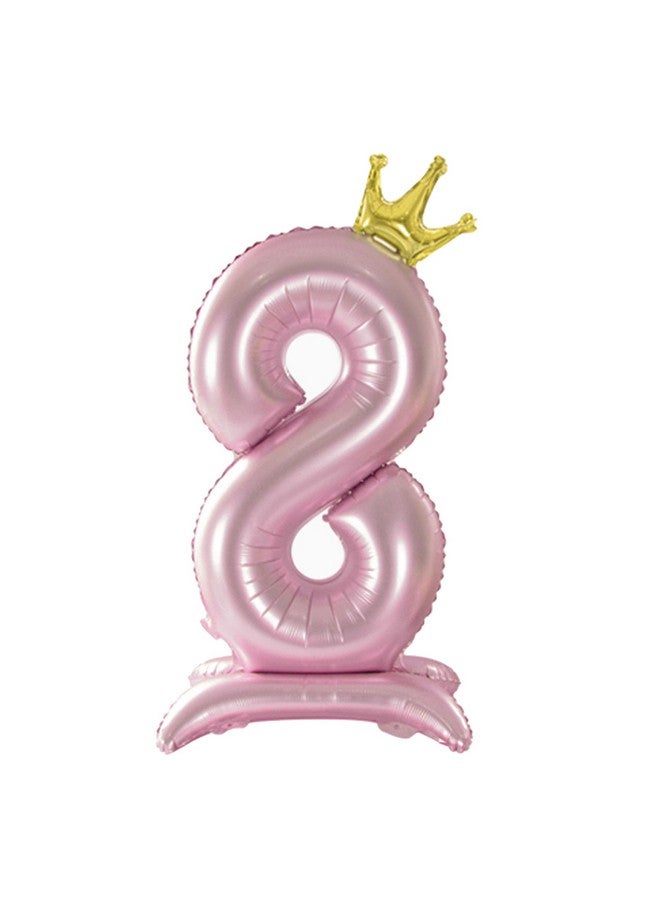 Tellpet Crown Pink Number 8 Balloon with Base For Girls 8th Birthday Party Decoration - Image 1