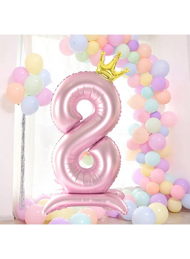 Tellpet Crown Pink Number 8 Balloon with Base For Girls 8th Birthday Party Decoration - Image 4