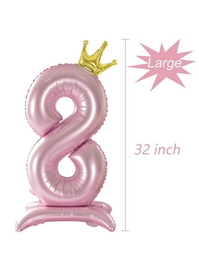 Tellpet Crown Pink Number 8 Balloon with Base For Girls 8th Birthday Party Decoration - Image 2