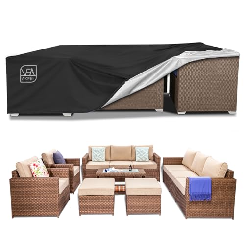 AKEfit Patio Furniture Covers500D Heavy Duty Waterproof for Outdoor Square and Retangle Patio Table and Chair Covers Black 90L x 64W x 28H - Image 1