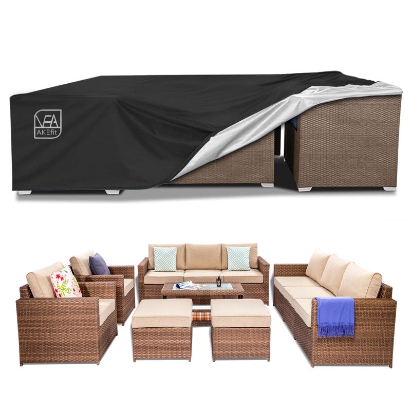 AKEfit Patio Furniture Covers500D Heavy Duty Waterproof for Outdoor Square and Retangle Patio Table and Chair Covers Black 90L x 64W x 28H - Image 2