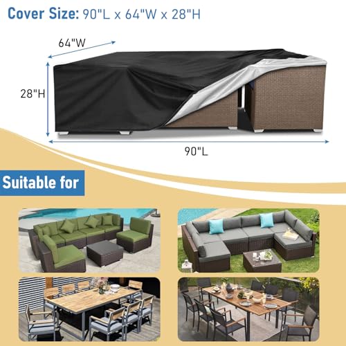 AKEfit Patio Furniture Covers500D Heavy Duty Waterproof for Outdoor Square and Retangle Patio Table and Chair Covers Black 90L x 64W x 28H - Image 3
