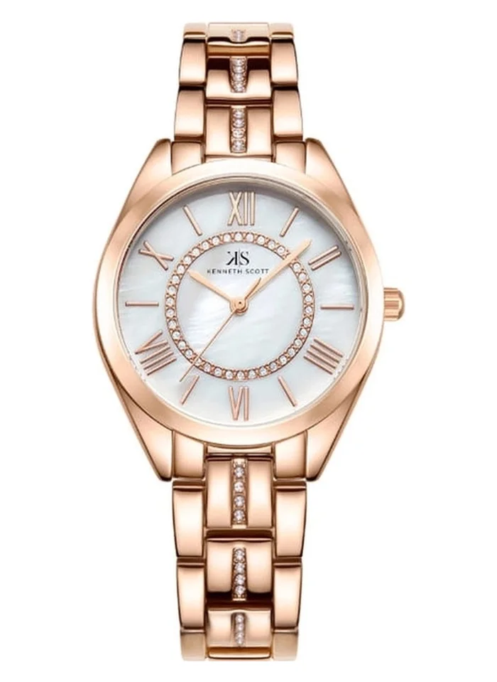 KENNETH SCOTT Kenneth Scott K23510-RBKW Women's Analog Display Watch & Alloy Strap Rose Gold