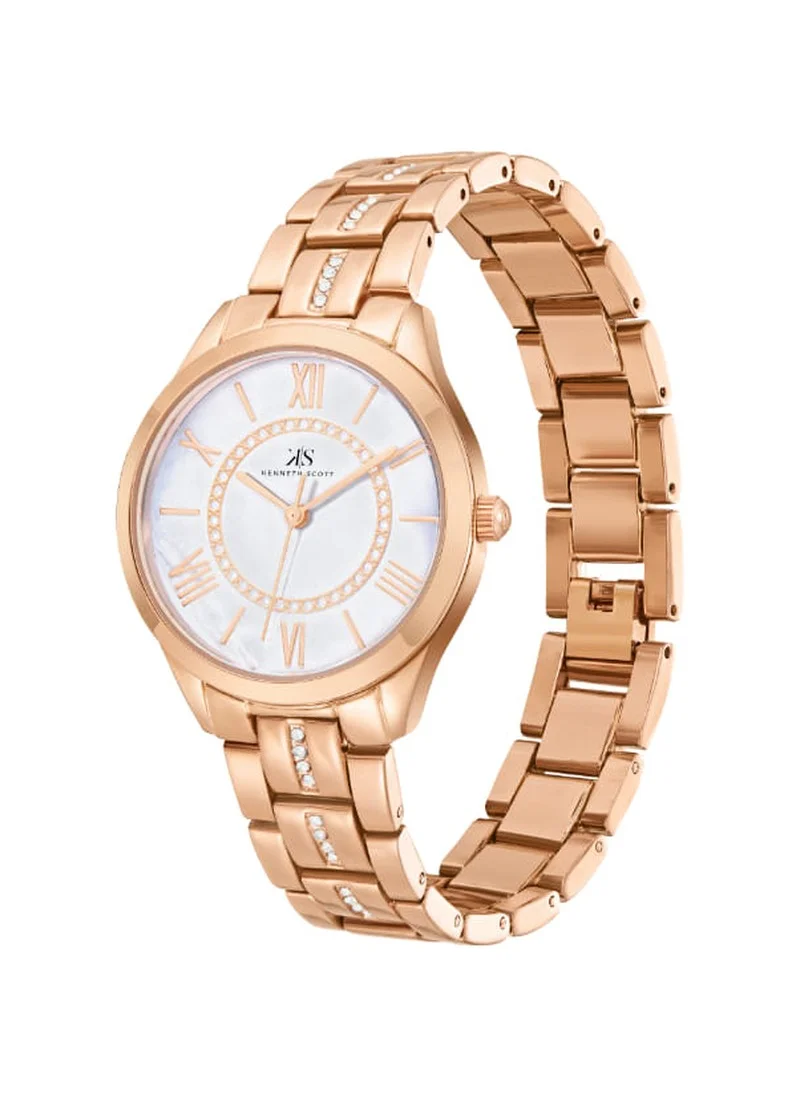 KENNETH SCOTT Kenneth Scott K23510-RBKW Women's Analog Display Watch & Alloy Strap Rose Gold