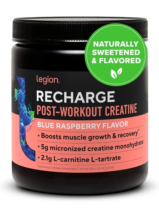 Recharge Post Workout Supplement - All Natural Muscle Builder & Recovery Drink With Micronized Creatine Monohydrate. Naturally Sweetened & Flavored, Safe & Healthy (Blue Raspberry)|60 Servings
