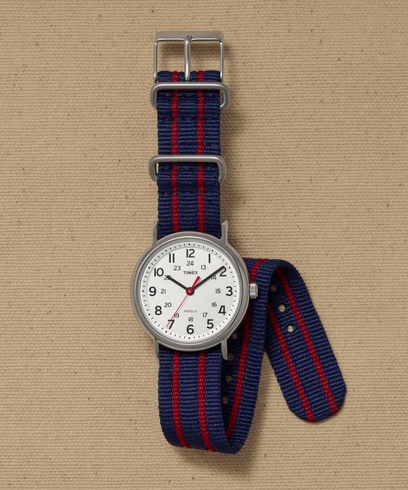 Timex Weekender Stripe | Red/Blue Slip-Through Strap | Casual Watch T2N747 - Image 2