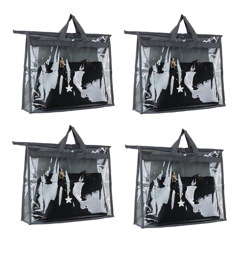 Raggle Foldable Hanging Handbag Organizer for Women | Transparent Purse Cover Storage Organizer for Wardrobe, Closet with Zipper Closure | Large Capacity Bag Holder for Ladies (Set of 4, Grey) - Image 1