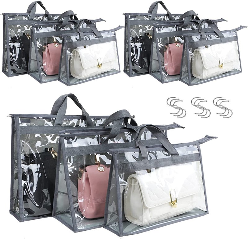 Raggle Foldable Hanging Handbag Organizer for Women | Transparent Purse Cover Storage Organizer for Wardrobe, Closet with Zipper Closure | Large Capacity Bag Holder for Ladies (Set of 4, Grey) - Image 5
