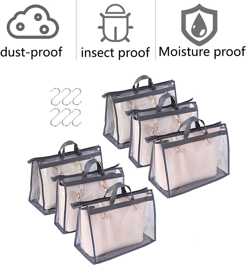 Raggle Foldable Hanging Handbag Organizer for Women | Transparent Purse Cover Storage Organizer for Wardrobe, Closet with Zipper Closure | Large Capacity Bag Holder for Ladies (Set of 4, Grey) - Image 3