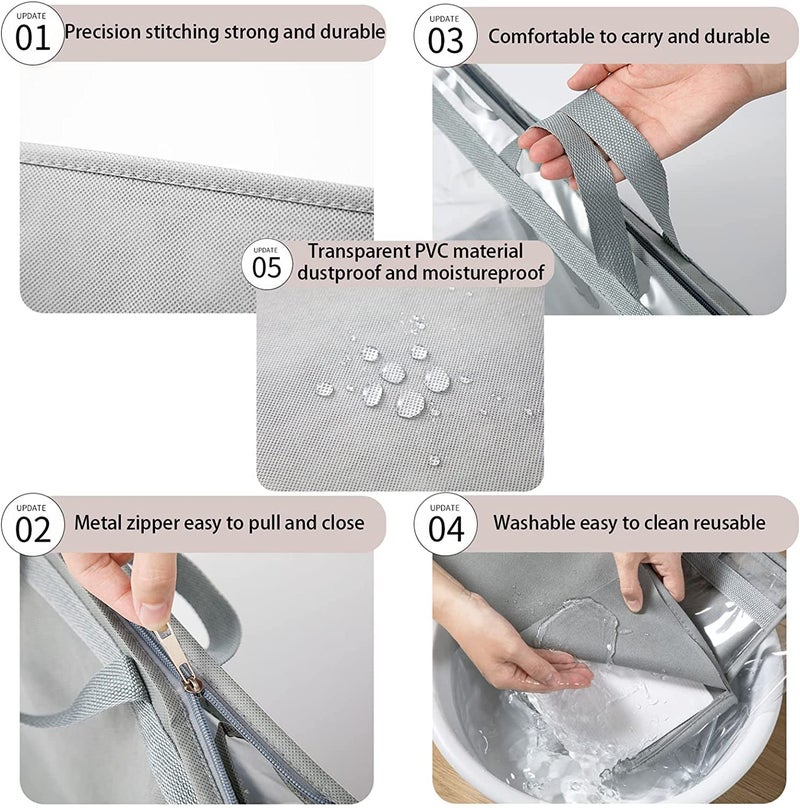 Raggle Foldable Hanging Handbag Organizer for Women | Transparent Purse Cover Storage Organizer for Wardrobe, Closet with Zipper Closure | Large Capacity Bag Holder for Ladies (Set of 4, Grey) - Image 2