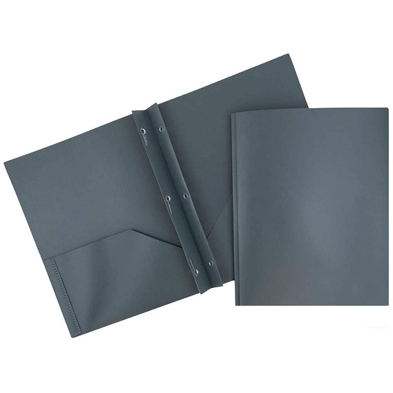 JAM PAPER Plastic Color POP Folders - 2 Pocket Durable Folders with Metal Prongs Fastener Clasps - Grey - 6/Pack - Image 1
