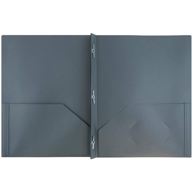 JAM PAPER Plastic Color POP Folders - 2 Pocket Durable Folders with Metal Prongs Fastener Clasps - Grey - 6/Pack - Image 2