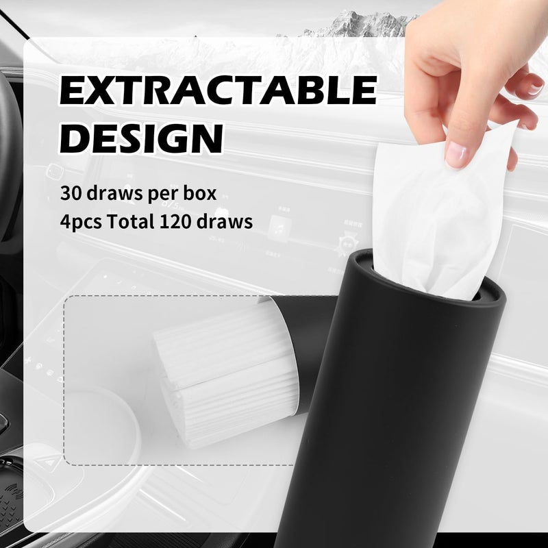 Figpade 4PCS Pull Out Cars Tissue Holder,Refillable Car Tissues Cylinder with 30-Count Per Box,Multifunctional Car Tissue Box for Cars as Automotive Garbage Cans/Pen Holders (Black) - Image 5