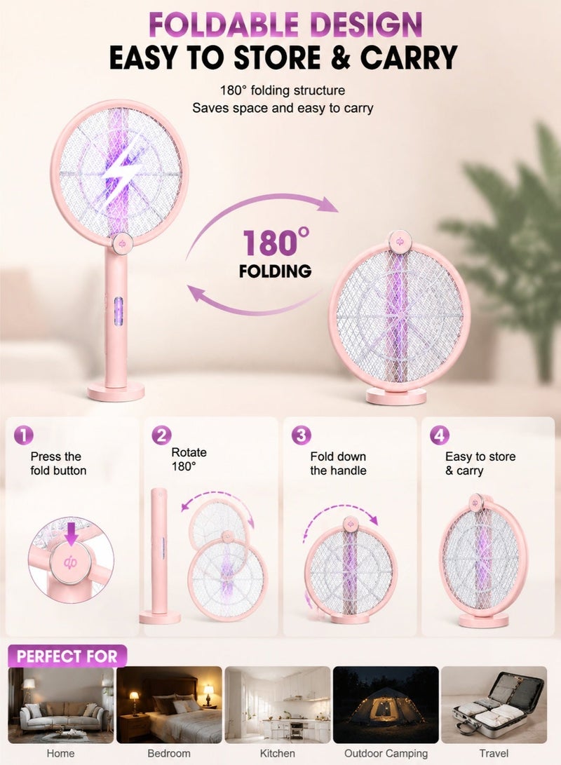 DP Rechargeable Electric Fly Swatter 3000V Bug Zapper Racket with LED Light – 2-in-1 Handheld Mosquito & Fly Killer for Indoor & Outdoor Use Foldable Design - Image 4