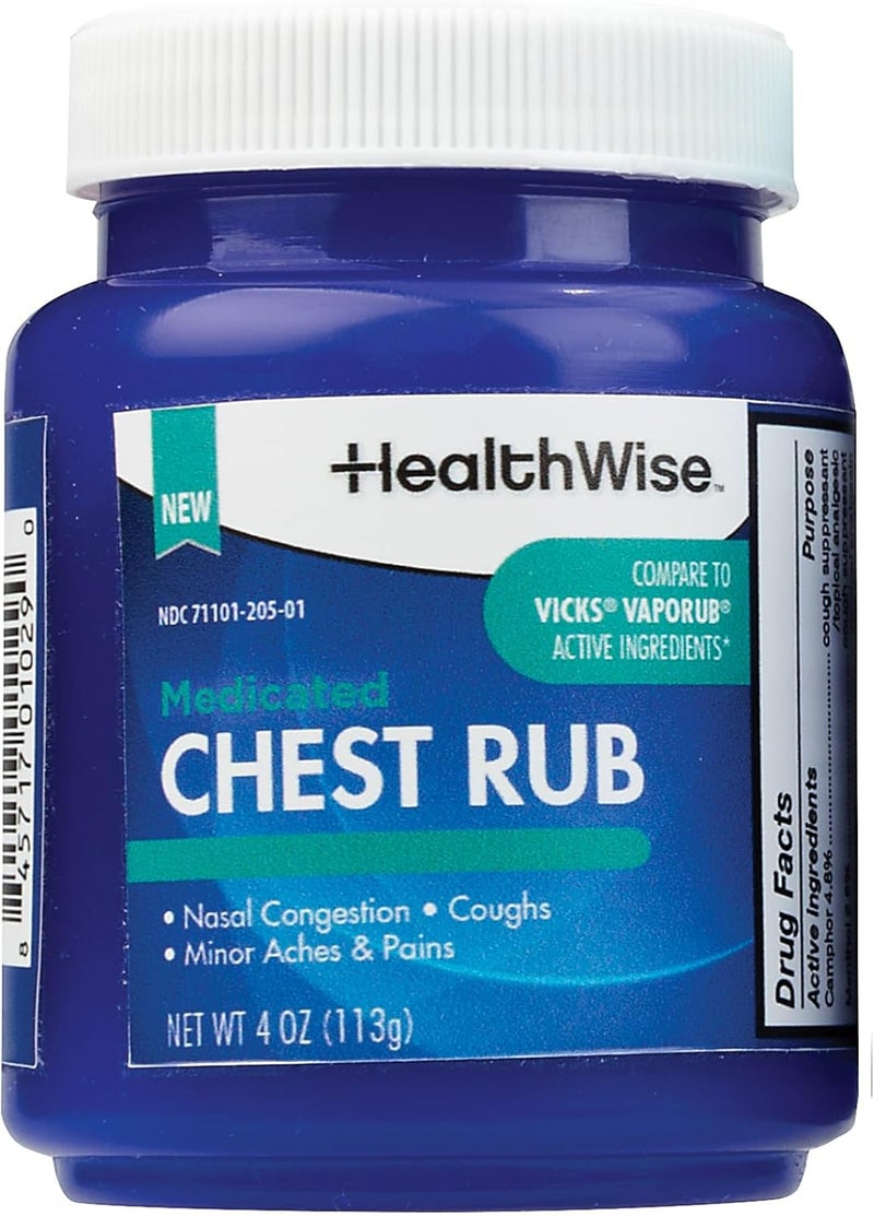 HealthWise مرهم صدر طبي | مثبط للسعال | يخفف احتقان الأنف | يخفف الآلام والانزعاج الطفيف | 4 أونصات