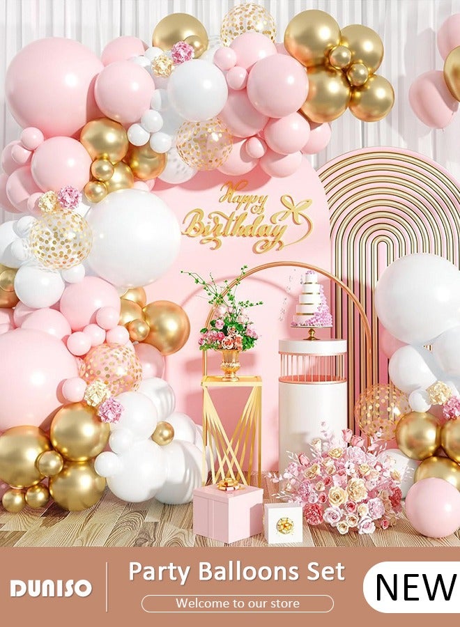 DUNISO Balloon Garland Arch Kit, 121 PCS Pink and Gold Balloon Garland Pastel Pink White Gold Confetti Balloons for Girls Birthday Baby Shower Wedding Bridal Shower Party Decorations - Image 1