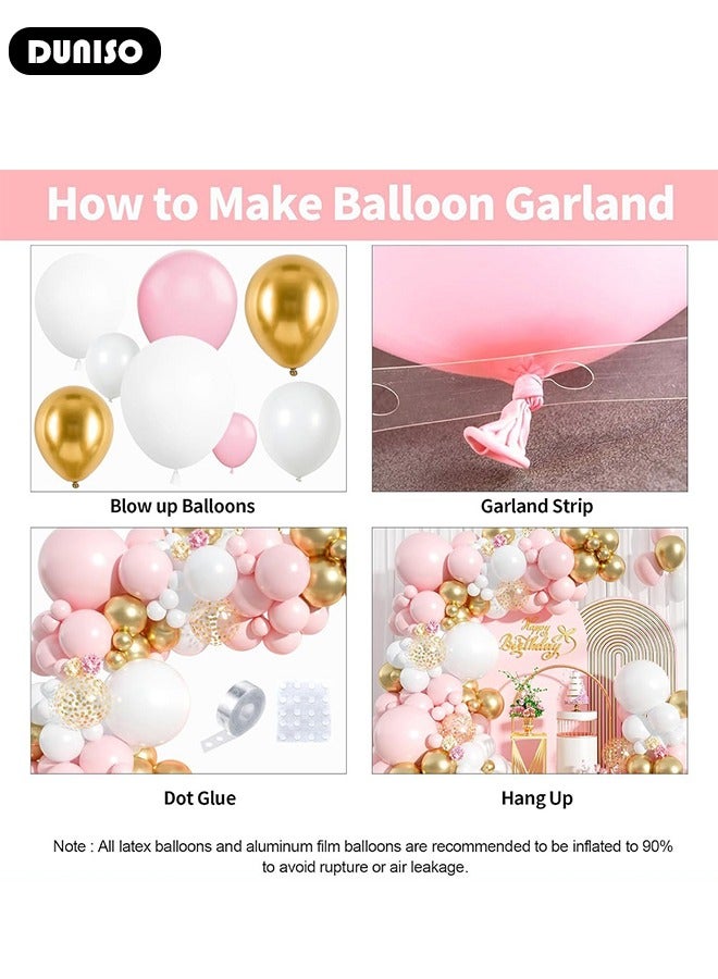 DUNISO Balloon Garland Arch Kit, 121 PCS Pink and Gold Balloon Garland Pastel Pink White Gold Confetti Balloons for Girls Birthday Baby Shower Wedding Bridal Shower Party Decorations - Image 3