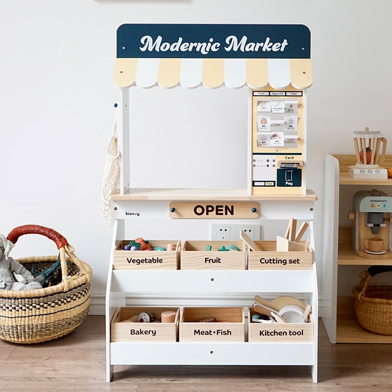 Wooden Super Large Simulation Playhouse Fruit Store Supermarket Shop Children'S Cash Register Shopping Early Education Toys - Image 1