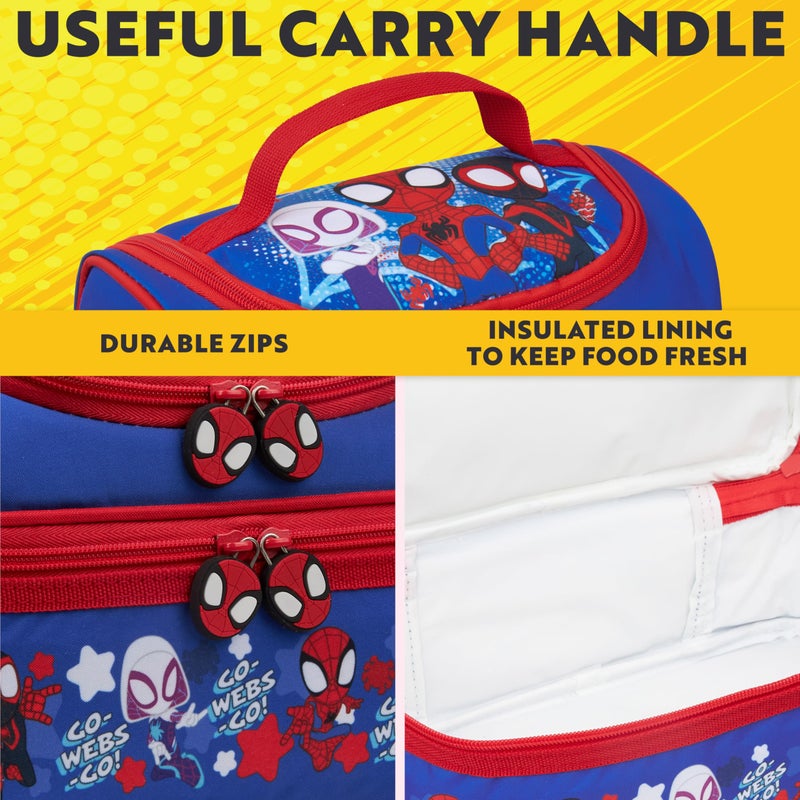 Get Trend Marvel Spidey Lunch Bag Insulated Lunch Box with Two Compartments for Picnic Snacks Cooler Bag Gifts for Kids (Blue/Red Spidey) - Image 4