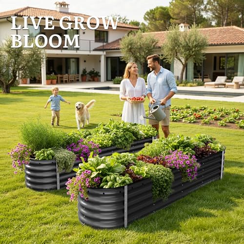 YITAHOME 8x2x1.5ft Raised Garden Bed Kit, 17" Tall 9 in 1 Large Galvanized Metal Planter Box with Gloves & Safety Rubber, Outdoor Flower Bed for Plants Vegetables Flowers, Black - Image 2