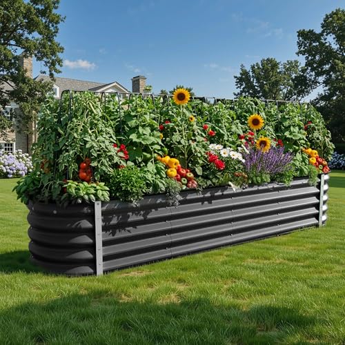 YITAHOME 8x2x1.5ft Raised Garden Bed Kit, 17" Tall 9 in 1 Large Galvanized Metal Planter Box with Gloves & Safety Rubber, Outdoor Flower Bed for Plants Vegetables Flowers, Black - Image 1