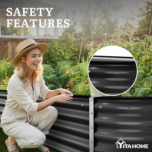 YITAHOME 8x2x1.5ft Raised Garden Bed Kit, 17" Tall 9 in 1 Large Galvanized Metal Planter Box with Gloves & Safety Rubber, Outdoor Flower Bed for Plants Vegetables Flowers, Black - Image 5