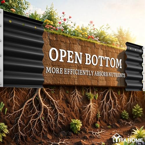 YITAHOME 8x2x1.5ft Raised Garden Bed Kit, 17" Tall 9 in 1 Large Galvanized Metal Planter Box with Gloves & Safety Rubber, Outdoor Flower Bed for Plants Vegetables Flowers, Black - Image 3