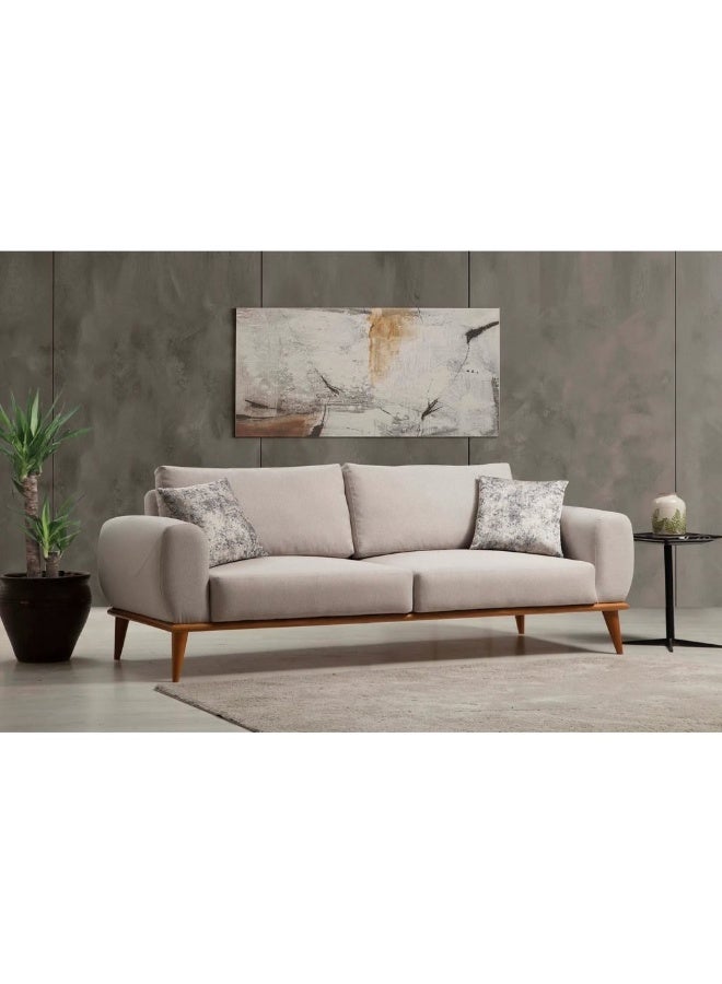 هومزمارت كنبة ثلاث مقاعد خشب سويدي ام دي اف وكتان - بيج - Image 1