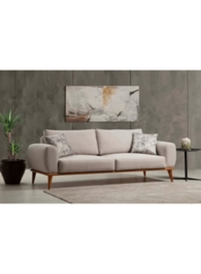 هومزمارت كنبة ثلاث مقاعد خشب سويدي ام دي اف وكتان - بيج - Image 2