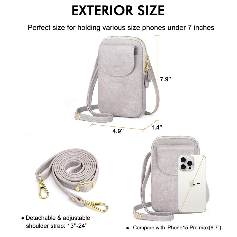 Peacocktion Grey Small Crossbody Bags for Women, Cell Phone Bag Wallet Purses with Card Slots Adjustable Strap - Image 4