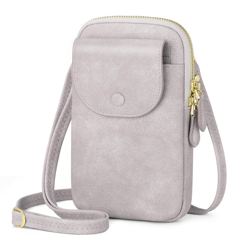 Peacocktion Grey Small Crossbody Bags for Women, Cell Phone Bag Wallet Purses with Card Slots Adjustable Strap - Image 1