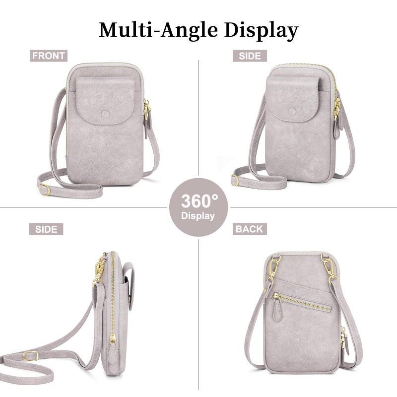 Peacocktion Grey Small Crossbody Bags for Women, Cell Phone Bag Wallet Purses with Card Slots Adjustable Strap - Image 2