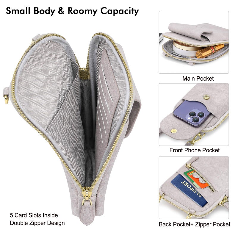 Peacocktion Grey Small Crossbody Bags for Women, Cell Phone Bag Wallet Purses with Card Slots Adjustable Strap - Image 3