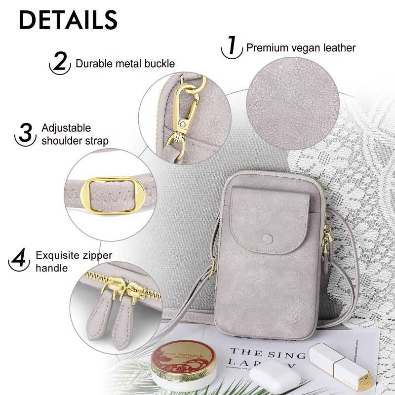 Peacocktion Grey Small Crossbody Bags for Women, Cell Phone Bag Wallet Purses with Card Slots Adjustable Strap - Image 5