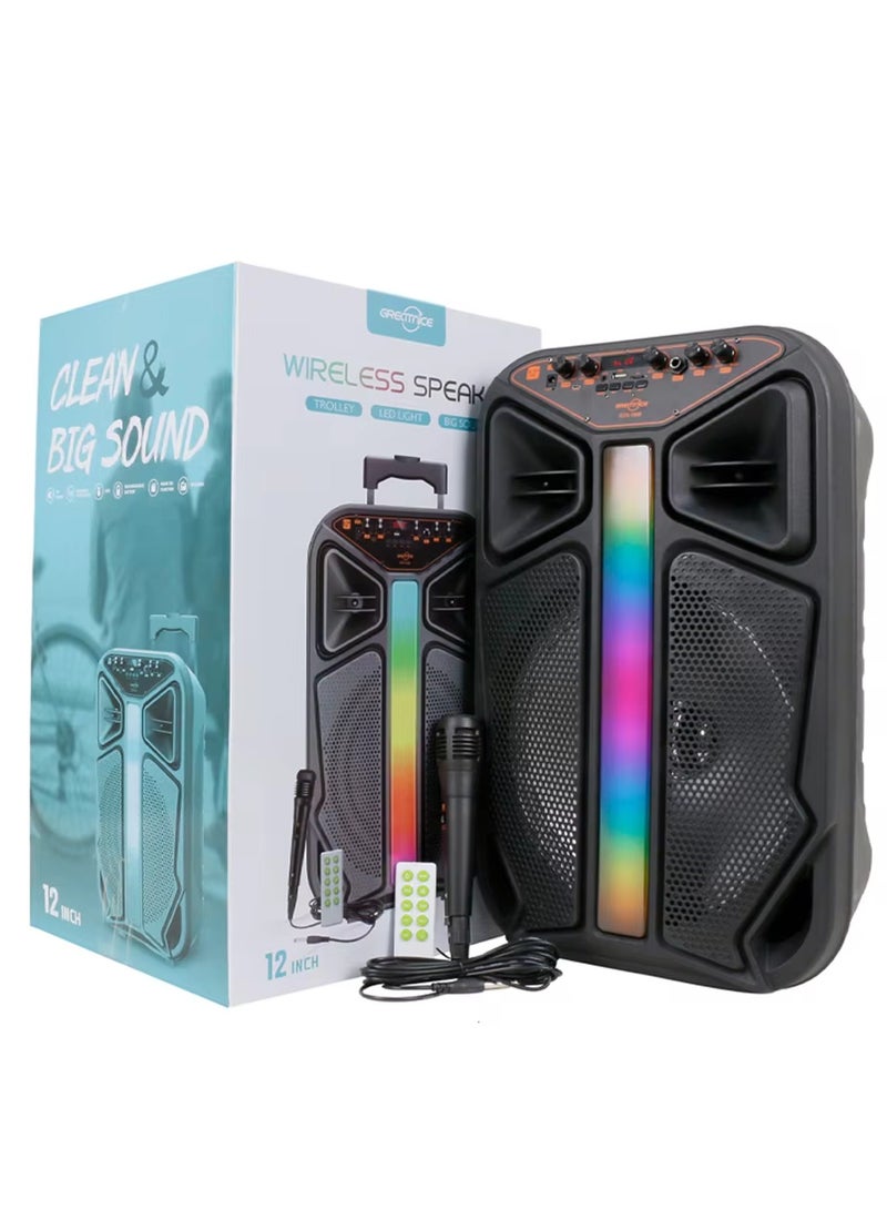 قريت نايس مكبر صوت لاسلكي يعمل بتقنية البلوتوث يحتوي على راديو FM , مدخل ذاكرة TF ,مدخل USB , مدخل ميكروفون بطارية قابلة للشحن - Image 1