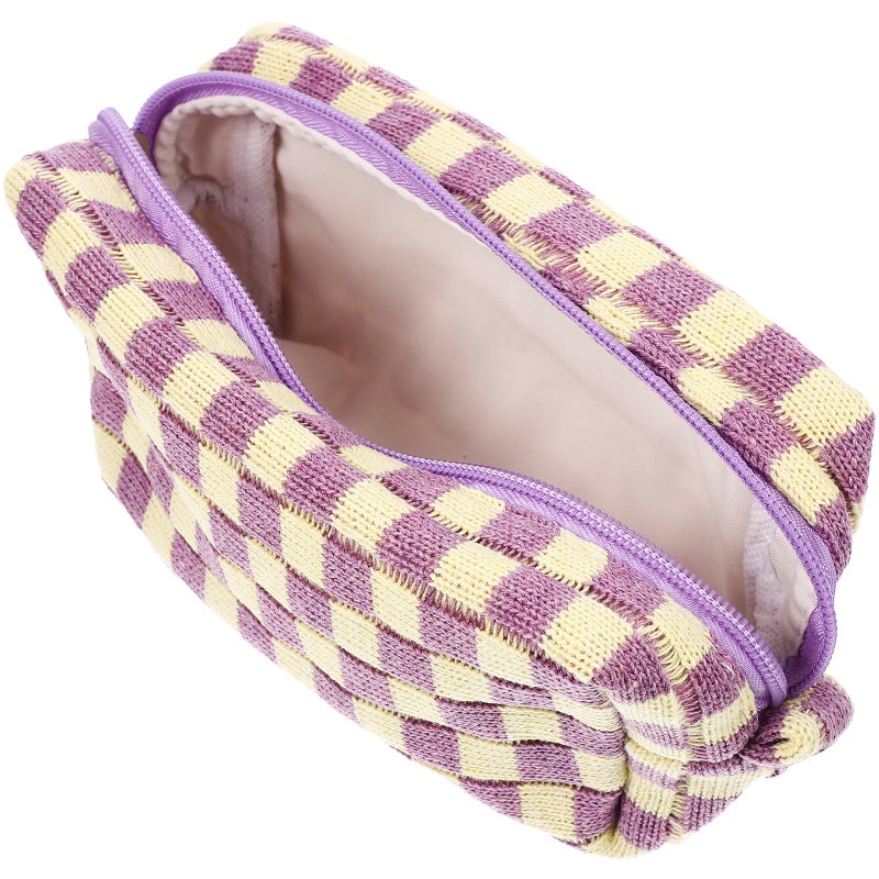 2pcs Woolen Yarn Makeup Bag Cosmetic Bag Large Capacity Checkered Travel Toiletry Bag - Image 1