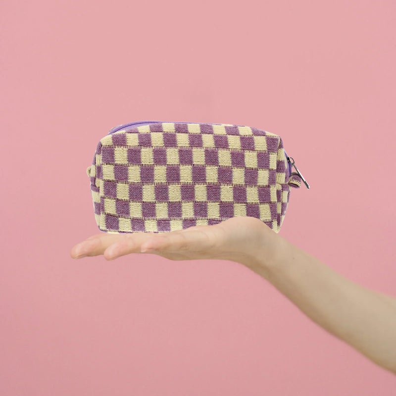 2pcs Woolen Yarn Makeup Bag Cosmetic Bag Large Capacity Checkered Travel Toiletry Bag - Image 2