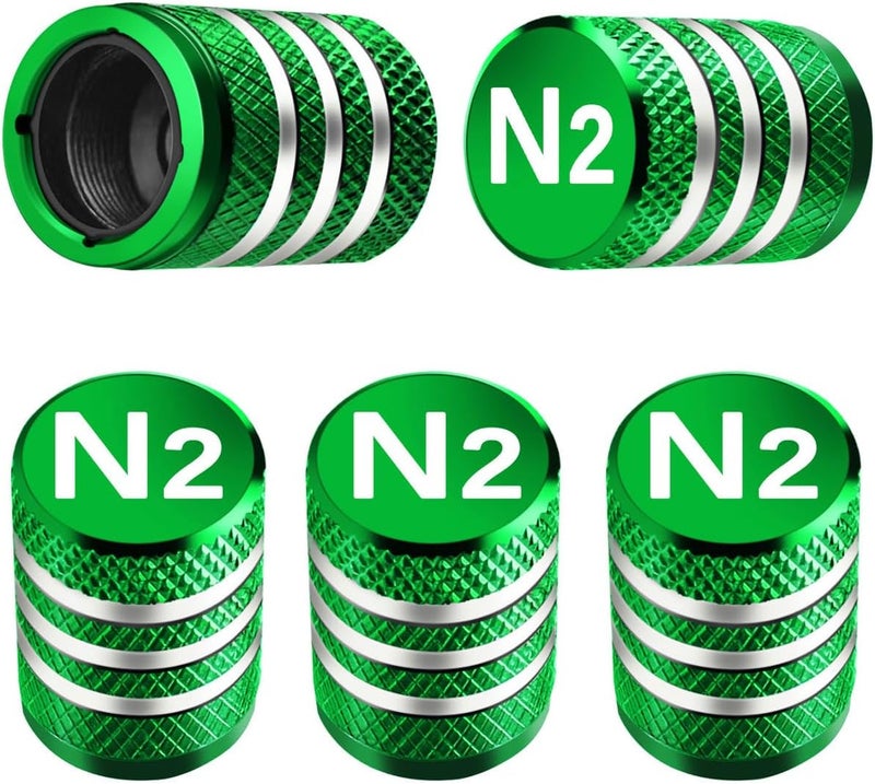 DECURCAR Tire Valve Stem Caps Cover - (5 Pack) Tire Air Cap N2 Nitrogen Metal with Plastic Liner Corrosion Resistant Leak-Proof for Car Truck Motorcycle Bike Green - Image 1