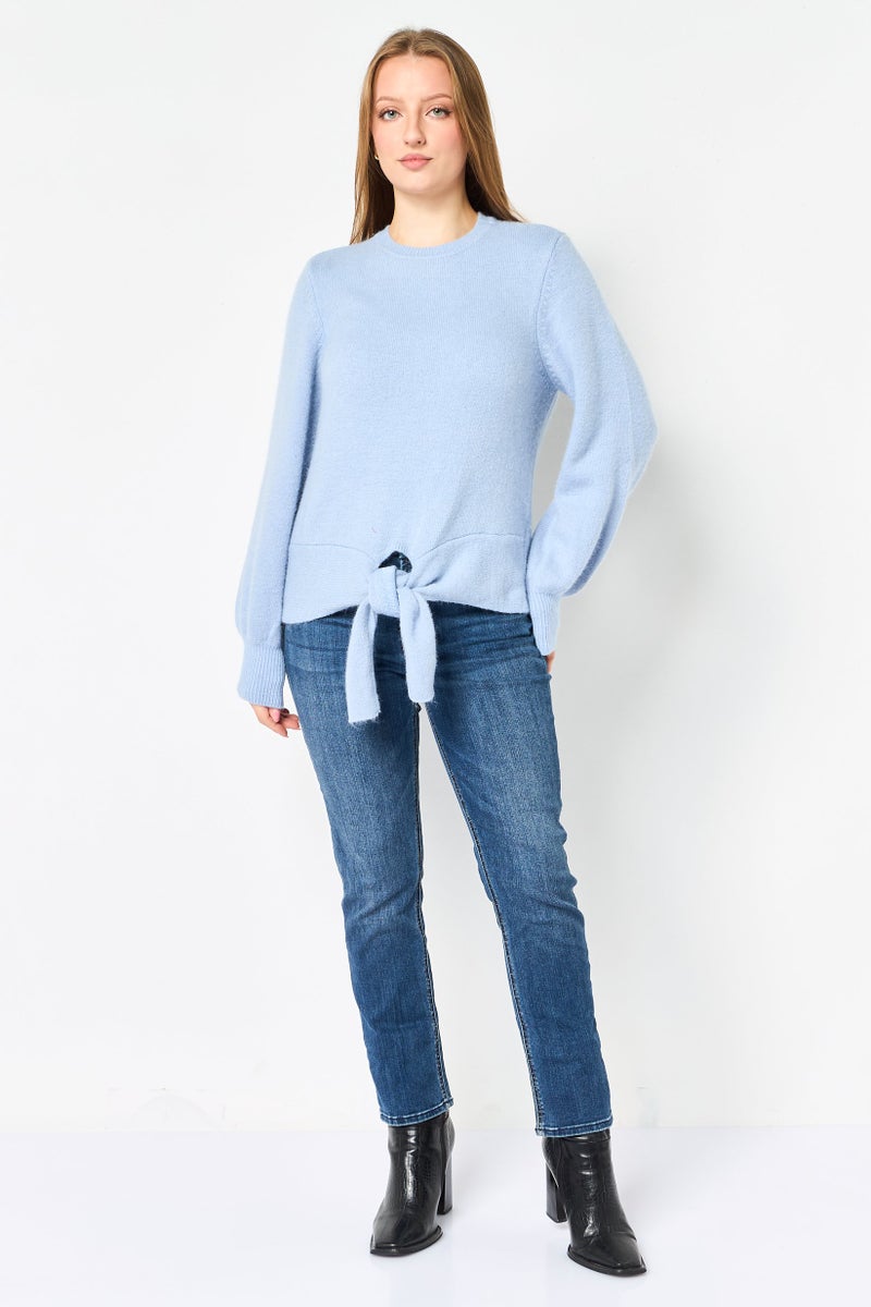 Selected Femme Women Round Neck Knitted Sweater, Light Blue - Image 3