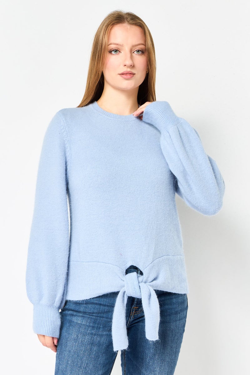 Selected Femme Women Round Neck Knitted Sweater, Light Blue - Image 1