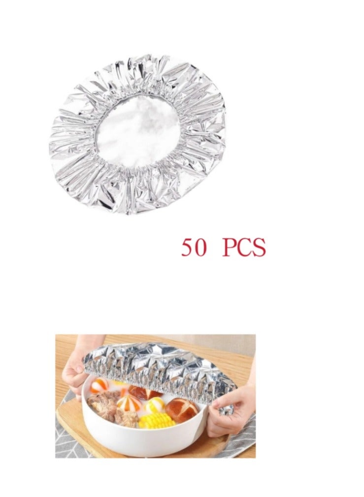 OASIS-TH 50 PCS Food Cover Reusable  Aluminum Foil Elastic Wrap Stretch LidsElastic Bowl Covers Food Warmer Storage Covers Plates Dishes Meal Prep Food cover - Image 1